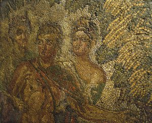 ローマのクイリナーレにあるキュラシエの兵舎の下にある古代の建物のモザイク（モザイク） 作： Roman